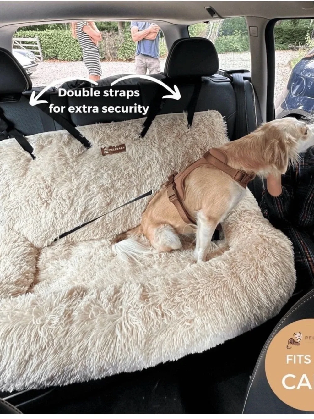 Pelsbarn XL Plush Dog Bed Car Seat Plush Beige Couch Large Luxurious Soft Pet
